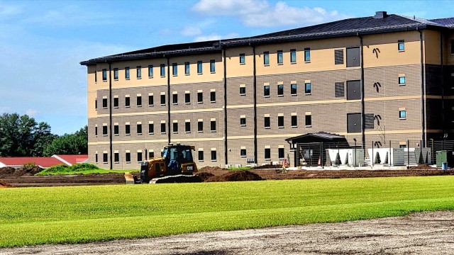 Final exterior grading takes place at fiscal year 2020-funded barracks project at Fort McCoy