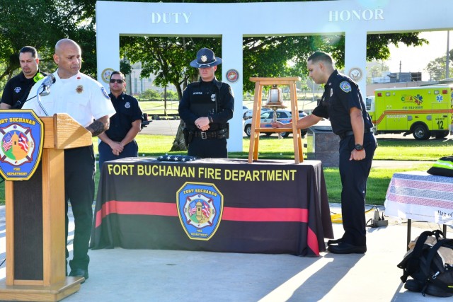 The “Last Alarm” Ceremony was conducted by the Fort Buchanan Fire Department (FBFD), Firefighter Emilio Torres rang the alarm with three rings each in tribute and remembrance of the victims of the tragic events of 9/11.