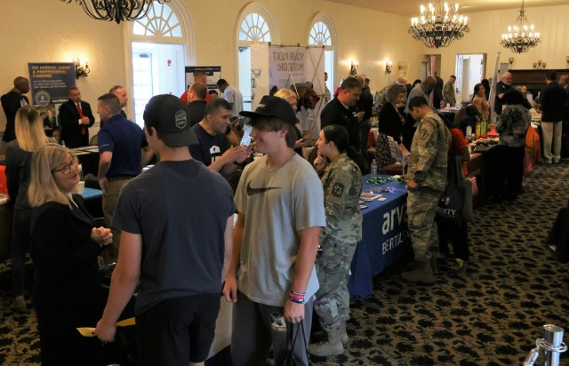 More than 100 tables set up throughout the Saber & Quill provide Fort Knox Soldiers, Families and community members the chance to speak with numerous education institutions and employers Sep. 15, 2022 in order to help them plan their futures.