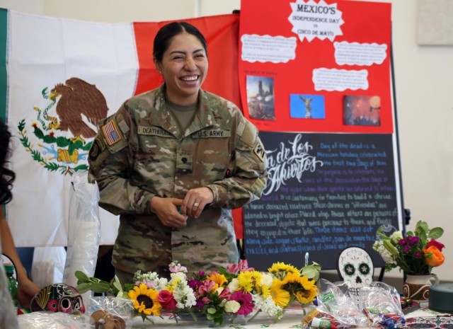 Spc. Ana Deatherage, Personal Specialist with the 81st Stryker Brigade Combat Team, showcases her Mexican heritage during the Abby West Diversity Matters Day at Camp Murray, Wash. on August 25, 2022. The event brings Guard members and employees of the Washington Military Department together to celebrate and learn about each other’s differences and help the organization grow stronger.