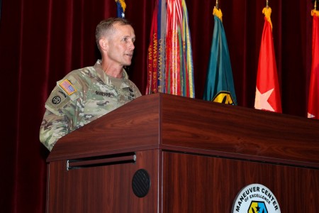 Maj. Gen. Curtis A Buzzard, commanding general of the U.S. Army Maneuver Center of Excellence and Fort Benning, delivers a presentation on day one of the annual Maneuver Warfighter Conference, Fort Benning, Ga., Sep. 13, 2022. 