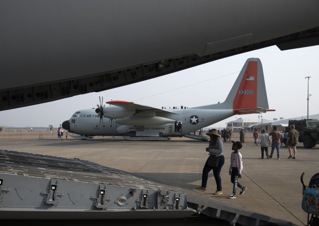 A New York Air National Guard  LC-130 Hercules sits as a static display at Waterkloof Air Force Base, South Africa, during the African Aerospace and Defense Expo, Sept. 22, 2018. The New York Air National Guard has sent five aircraft and 60 personnel to participate in the 2022 show Sept. 21-25. (U.S. Air National Guard photo by Staff Sgt. Julio A. Olivencia Jr.)