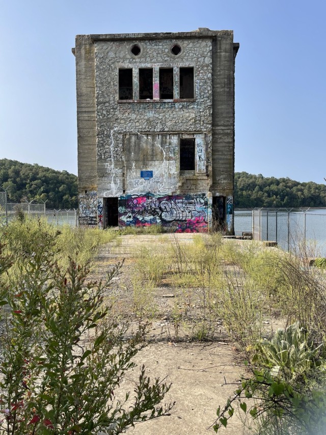 The Oklahoma Row Site at the former Monte Ne Resort, a three-story concrete tower listed on the National Register of Historic Places. 