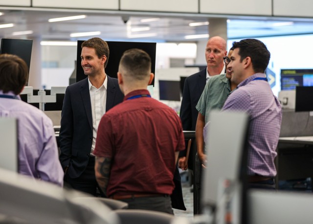Members of the Army Software Factory converse with Evan Spiegel, CEO of Snap Inc.