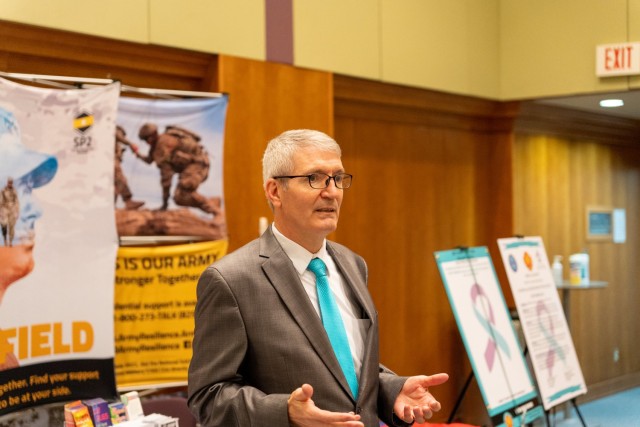 Suicide Prevention Program Manager Malcolm Wolfe, Jr. explains the importance of reaching out to others during a Resiliency Day event at Camp Carroll, Republic of Korea, September 27, 2022. The Army Substance Abuse Program team organized the event...