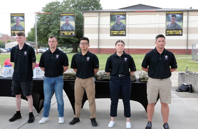 (From left) Sgt. Collin Roberts, Spc. Patrick Chayeb, Spc. Matthew Ruiz, Spc. Alyssa Reyes, Sgt. 1st Class Christopher Zamudio were all recognized as AMC’s first-ever Best Squad during an Aug. 18 luncheon at Redstone Arsenal, Ala. AMC is one of 12 commands across the Army that will have a squad compete in the Army level competition at the end of September. The squad is comprised of five Soldiers – a squad leader, team leader and three squad members. 