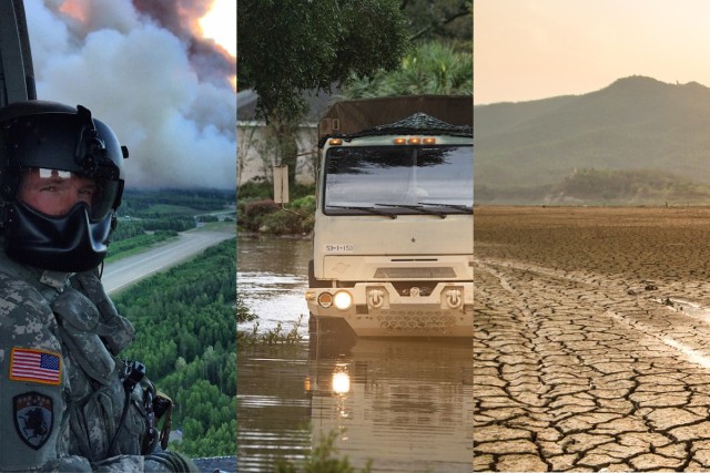 A collage of imagery used on the cover of the Army Climate Strategy.