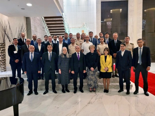 U.S. and Azerbaijan military and civilian officials participate in a disaster response tabletop exercise Sept. 20-22, 2022, in Baku, Azerbaijan. The exercise included first responders from Azerbaijan and the Oklahoma National Guard, who are...