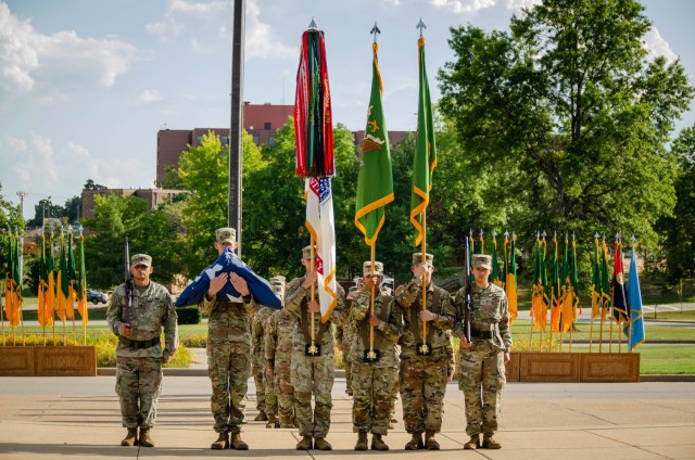 U.S. Army Military Police School Soldiers pause after the lowering and folding of the flag during the MP Regimental Retreat Sept. 21 on the Maneuver Support Center of Excellence Plaza. 