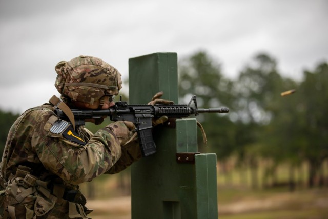 U.S. Army Staff Sgt. Philip Amick, representing the U.S. Army Reserve, competing in the Army Best Squad Competition conducts weapons qualification on Fort Bragg, North Carolina, Oct. 3, 2022. The “Squad” extends beyond a traditional infantry squad to any small-unit group of Soldiers, connected by a squad leader, who has the most direct impact on their lives. Soldiers never fight alone, the unbreakable bonds forged through shared hardship and unending support for one another are the hallmark of our most successful small units.