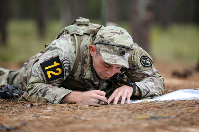 U.S. Soldiers competing in the Army Best Squad Competition participate in land navigation course on Fort Bragg, North Carolina, Sept. 29, 2022. The Army Best Squad Competition tests Soldiers on their individual and collective ability to adapt to and overcome challenging scenarios and battle-readiness events that test their physical and mental endurance, technical and tactical abilities, and basic warrior skills under stress and extreme fatigue.