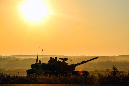 An Army M1A2 Abrams main battle tank assigned to 1st Battalion, 68th Armor Regiment, 3rd Armored Brigade Combat Team, 4th Infantry Division prepares for a platoon live-fire exercise at Drawsko Pomorskie, Poland, Aug. 17, 2022. The 3/4 ABCT is among other units assigned to the 1st Infantry Division, working alongside NATO allies and regional security partners to provide combat-credible forces to V Corps, America’s forward-deployed corps in Europe.