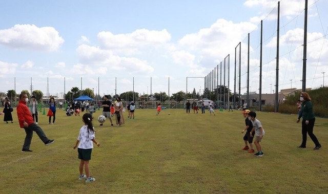 A new public playground opens at Sagami Depot, where youth sports events are held