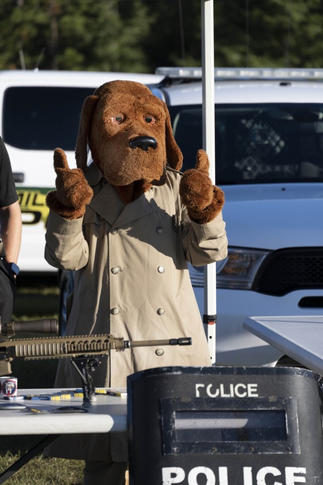 McGruff the Crime Dog gives two thumbs up during the Fort Jackson National Night Out Oct. 4 at Hilton Field. 