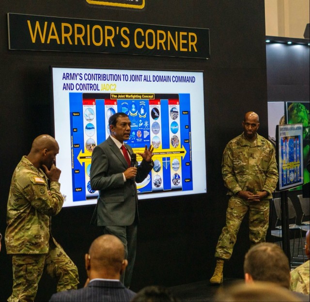 Dr. Raj Iyer, the Army’s Chief Information Officer, speaks about the importance of cloud in Multi-Domain Operations at an AUSA Warrior’s Corner session.