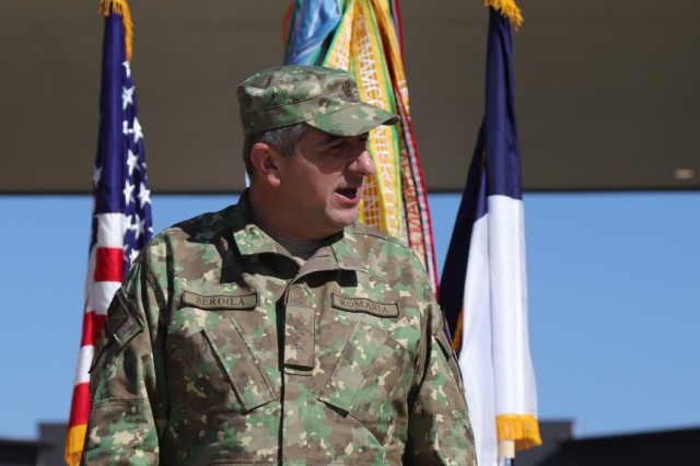 Maj. General Lulian Berdilă, the Chief of the Romanian Land Forces, spoke to the Victory Corps during an awards ceremony at the corps&#39; headquarters in Fort Knox, Kentucky, Oct. 13, 2022. During his visit, Berdilă briefed leaders, met with Soldiers and presented awards to Victory Corps personnel for their contributions to the strategic American-Romanian partnership.