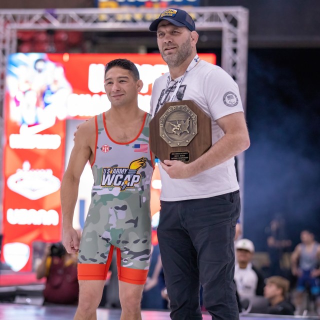 SFC Mac Nowry, shown here after he won the U.S. Open Greco-Roman wrestling championships in May, recently placed fifth in the Greco-Roman wrestling world championships. 