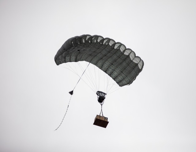During a sustainment experiment, the Joint Precision Air Drop System (JPADS) comes in for a landing.