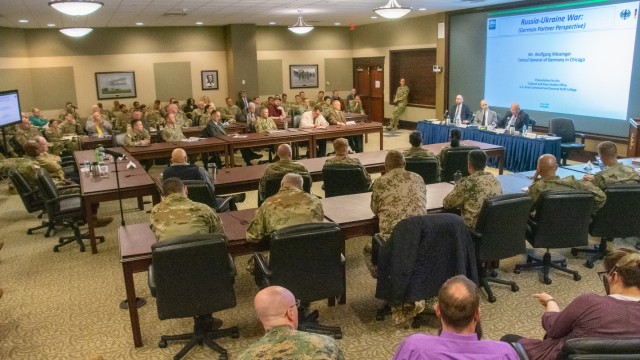The Arnold Conference Room is standing room only for the Command and General Staff College’s Cultural and Area Studies Office hosted “Russia-Ukraine War: is Wider Conflict Imminent?” panel Oct. 17. 