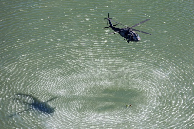 The Tennessee Helicopter Aquatic Rescue Team partnered with local and state first responders during a joint search and rescue exercise Oct. 19, 2022, on Kentucky Lake. (Capt. Kealy Moriarty)
