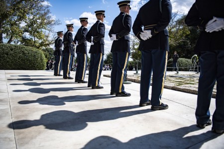 Soldiers assigned to the 1st Special Forces Command (Airborne) hold a wreath laying ceremony at the gravesite of President John F. Kennedy in Section 45 of Arlington National Cemetery, Va., Sept. 27, 2022. The yearly ceremony commemorates Kennedy’s contributions to the Army Special Forces.