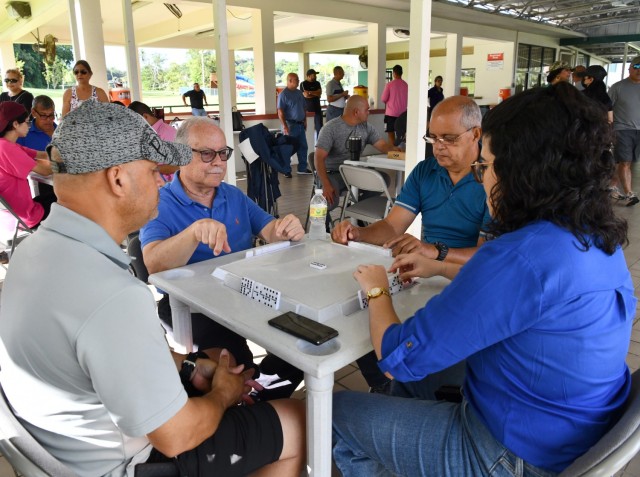 Dominoes is being played at the Organizational Day by different members of directorates, FMWR, DPW and LRC, it was one of 12 sports competitions played.