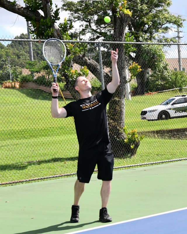 Deputy Garrison Commander Lt. Col. Brian Mandock competed in the Doubles Tennis.