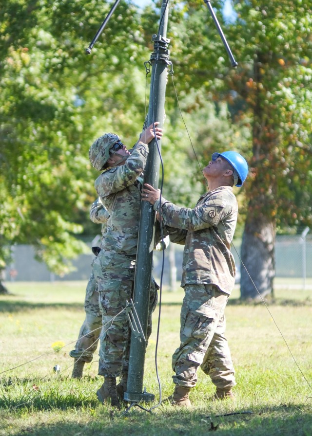 Soldiers assigned to the 688th RPOE establish communications during a field training exercise at Fort Eustis, Va. Oct. 6.