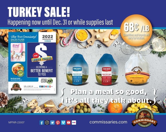 Low prices on whole frozen turkeys featured in DeCA’s Oct. 24 -Nov. 6 regional Sales Flyers