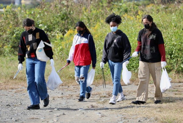 Members of the Zama Middle High School’s Key Club volunteer at an off-post community cleanup on Oct. 30, 2022, at the Sagamihara City Shindo Sports Ground near Camp Zama, Japan. The students were part of a group of nearly 40 volunteers from Camp Zama who volunteered for the event, jointly hosted by Sagamihara City, Zama City, U.S. Army Garrison Japan, and the Japan Ground Self-Defense Force.