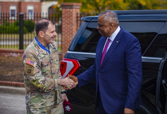 Secretary of Defense Lloyd Austin III visits Fort Bragg to show appreciation for European deployers