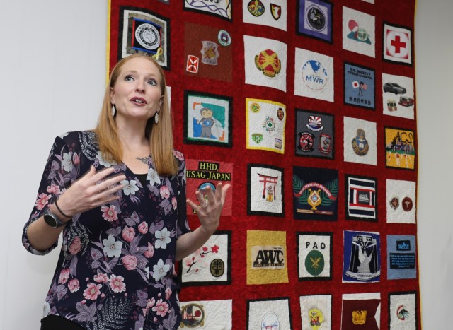 Maigen Bosch, a spouse community volunteer, spearheaded a Camp Zama community quilt project that took about eight months to complete. The first-ever community quilt, which was designed by more than 35 units and private organizations, was unveiled during a ceremony at Camp Zama, Japan, Nov. 1, 2022.
