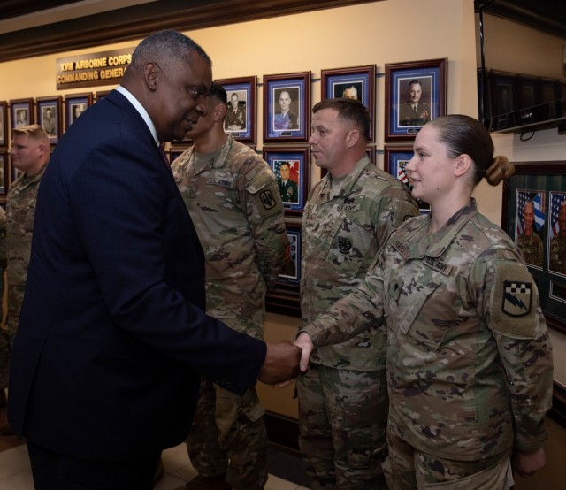 Secretary of Defense Lloyd Austin III Visits Fort Bragg to Show Appreciation for Europe Deployers.