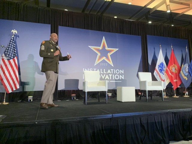 Command Sgt. Maj. Jason Copeland at Installation Innovation Forum 2022