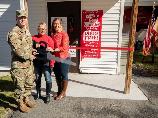 From left - Picatinny Arsenal Senior Commander Brig. Gen. John T. Reim,  Amy Gopel, the installation’s Alcohol and Substance Abuse Program Manager and Employee Assistance Program Coordinator, and Kristina Williams, Picatinny Arsenal’s Drug Testing Coordinator and Prevention Assistant. 