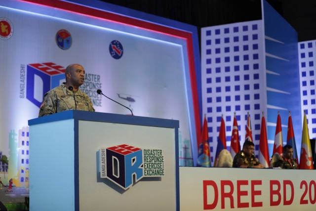 Maj. Gen. Reginal Neal gives remarks at the closing ceremony of the DREE. (Photo Credit: Sgt. Hannah Hawkins