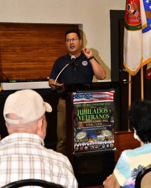 Puerto Rico and Morovis VA National Cemeteries Director Juan Nieves welcomed Retirees and their families to the Retiree Appreciation Day event held in Fort Buchanan’s Community Club and Conference Center and thanked them for their service.