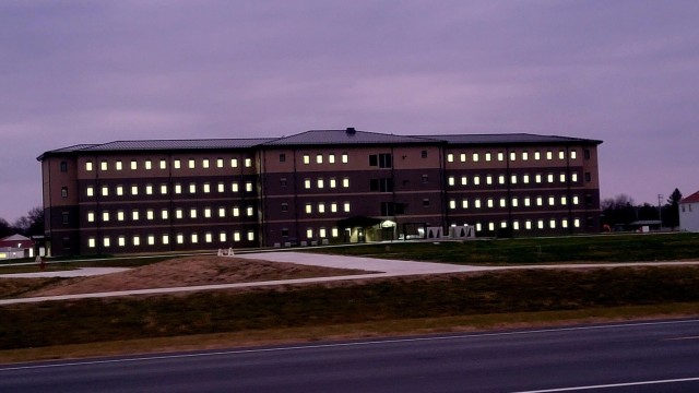 New barracks at night at Fort McCoy