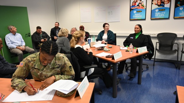 Delegates including Department of the Army civilians, Soldiers, both single and married as well as retirees working together to tackle and address the quality of life issues at the Army Family Action Plan conference Nov. 17 at Kleber Kaserne.
