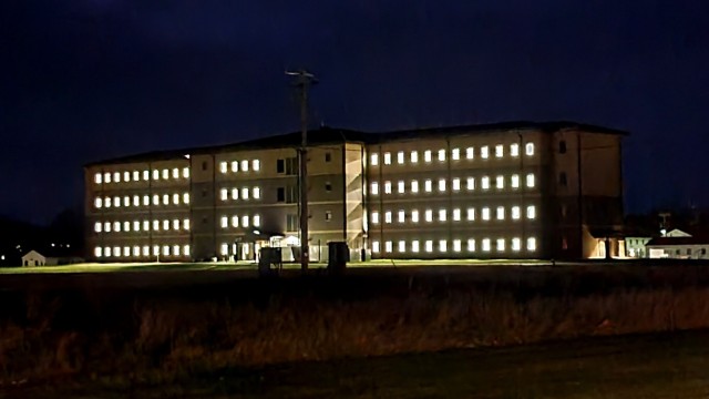 New barracks at night at Fort McCoy