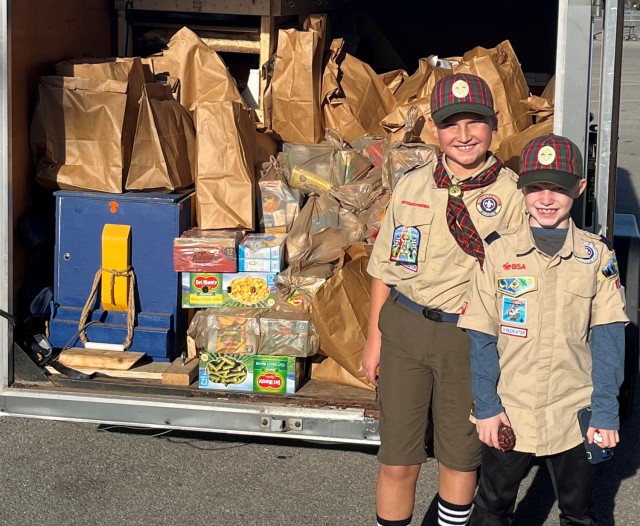 Fort Knox Scouts collect three trailers full of Commissary goods for Red Cross Food Pantry