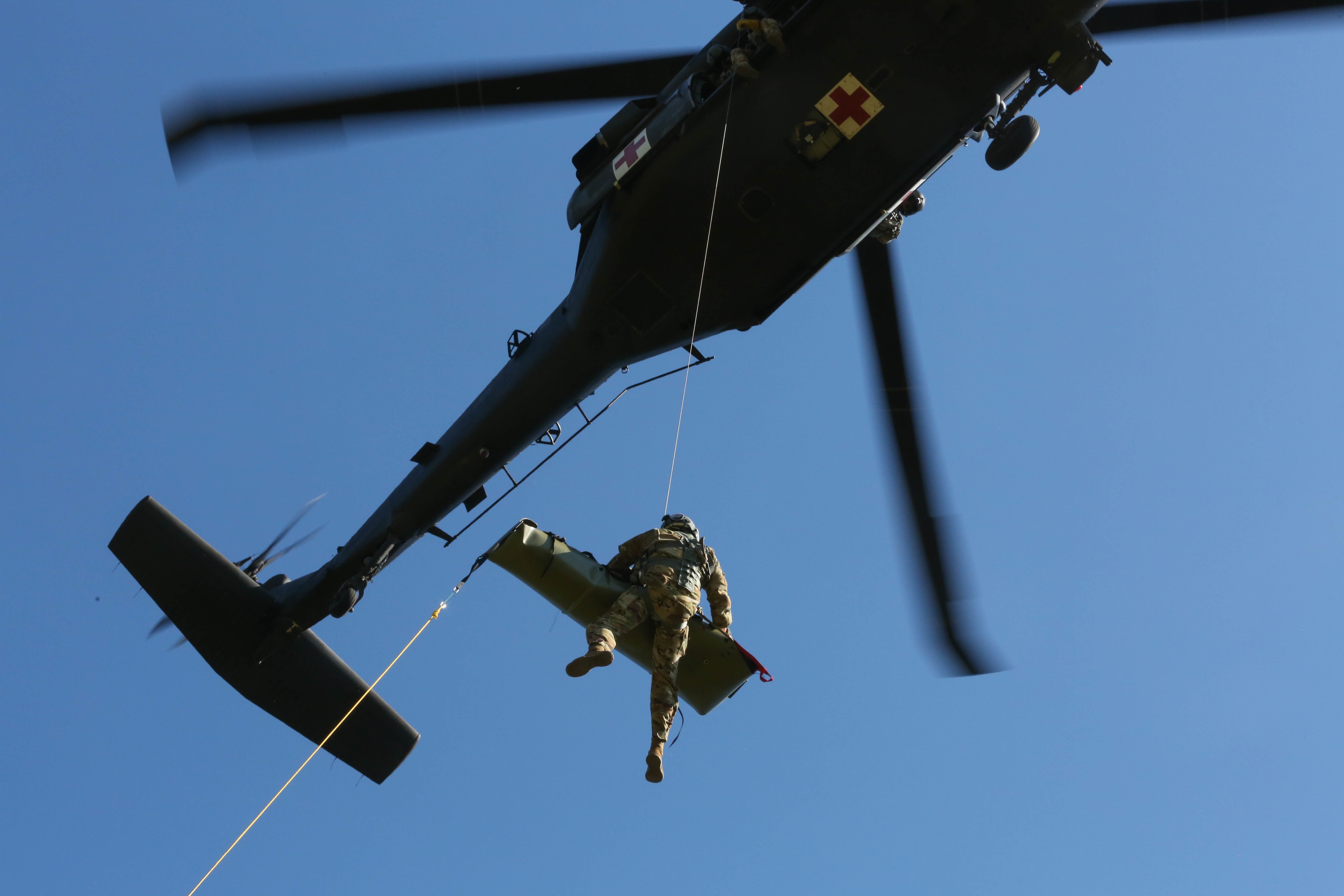 Soldiers with the 3rd Battalion, 238th Aviation Regiment, Cox Health and the Missouri State Highway Patrol hold a joint MEDEVAC training at Hercules Glade Wilderness, Bradleyville, Mo., Oct. 06, 2022.