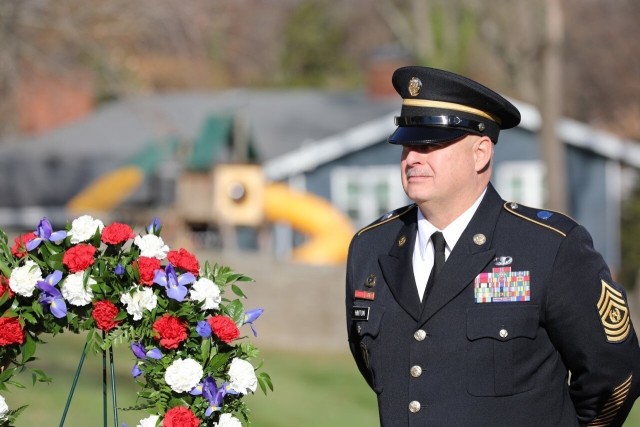 Command Sgt. Maj. Scott Hinton holds steadfast during ceremony