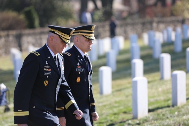 84th Commanding General and Chaplain approach grave site