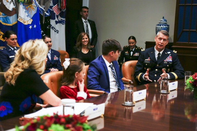 Jill Biden, Ed.D., First Lady of the United States, is joined by National Guard family members, state adjutants general and National Guard senior leaders for a roundtable discussion on support for National Guard children in the White House...