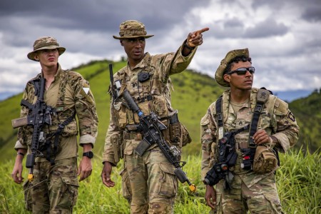 Soldiers participate in Southern Vanguard, an exercise designed to increase readiness and interoperability, in Resende, Brazil, Dec. 9, 2021.