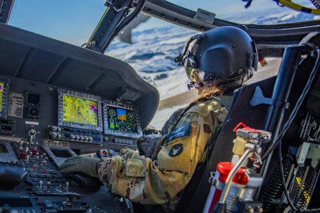 Army Chief Warrant Officer 2 Oceana Chamberlain practices flight maneuvers over Idaho, Jan. 13, 2022.