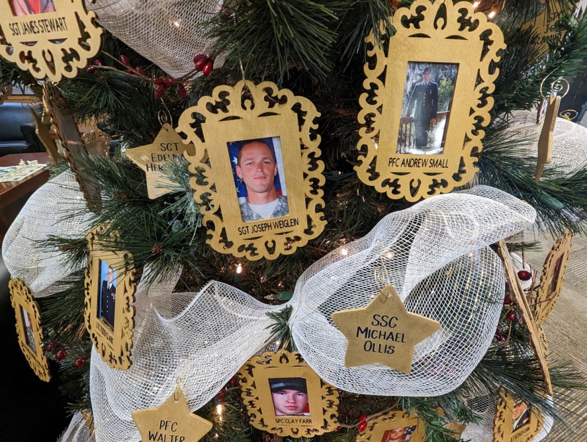 Fort Drum Gold Star family members decorate holiday trees to honor the