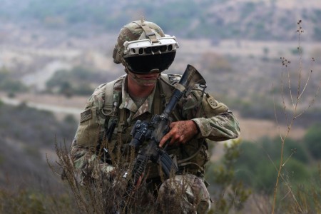 A Soldier assigned to 5th Squadron, 73rd Cavalry Regiment, 3rd Brigade Combat Team, 82nd Airborne Division, traverses a hill on Oct. 14, 2022, during Project Convergence 22 experimentation at Camp Talega, California.

During PC22 many systems were experimented with to determine how future command and control capabilities can be integrated with all-service and multinational partners.