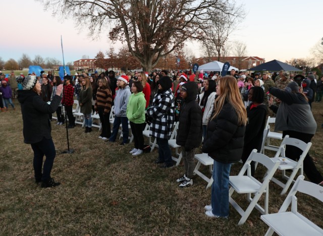 Fort Knox Community Schools choir members perform at the annual Fort Knox Tree Lighting Ceremony Dec. 1, 2022.